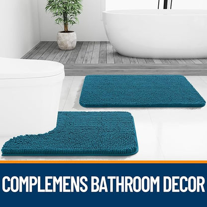 OLANLY Small Bathroom Rugs 24x16, Extra Soft Absorbent Chenille Bath Rugs, Rubber Backing Quick Dry, Machine Washable Bath Mats for Bathroom Floor, Tub and Shower, Home Decor Accessories, Peacock Blue
