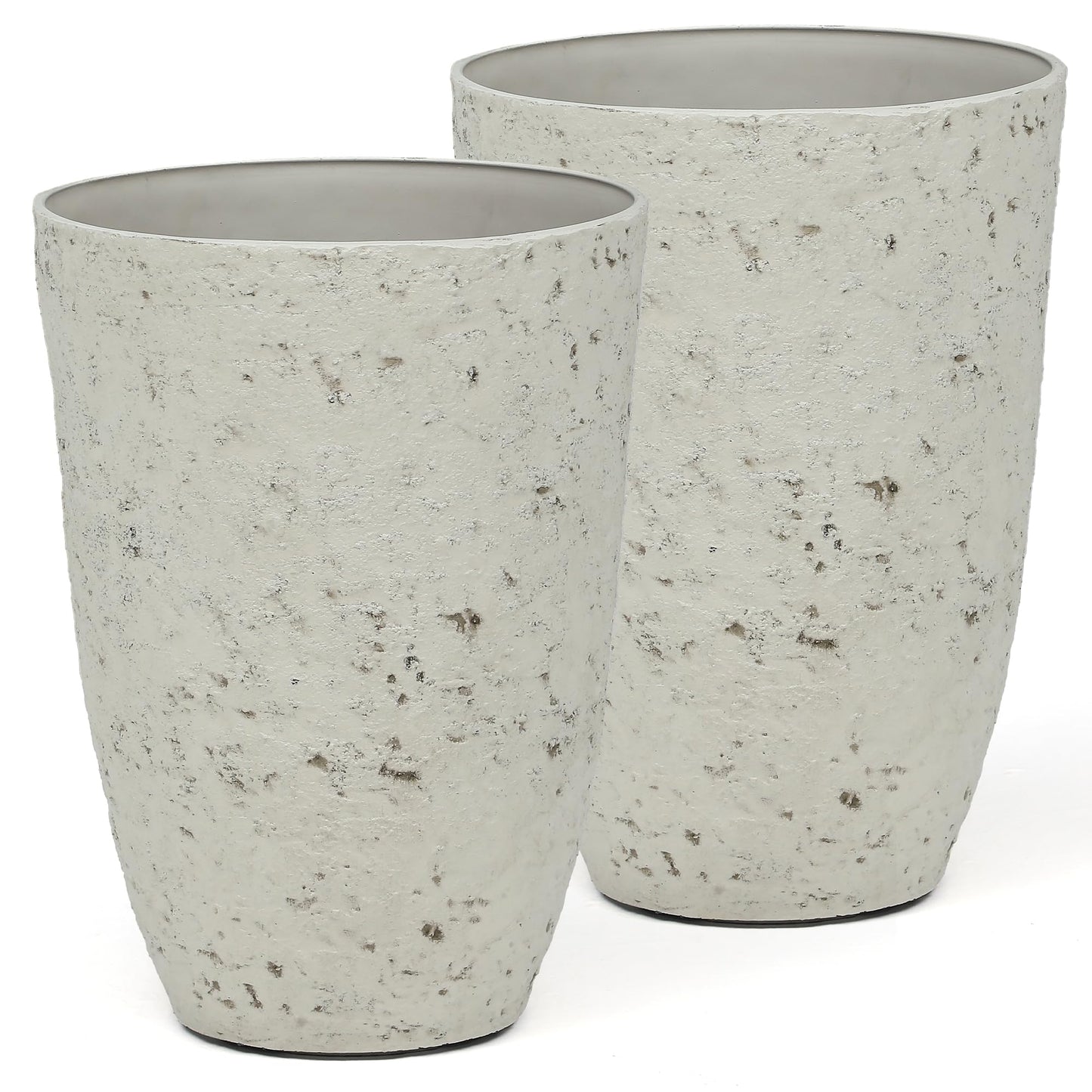 Autodaya 19.5" Resin Tall Planters for Outdoor Plants, Set of 2 Country White Large Flower Pots with Handmade Birch Bark Texture, Heavy-Duty and Weather-Resistant for Year Round Indoor Outdoor use