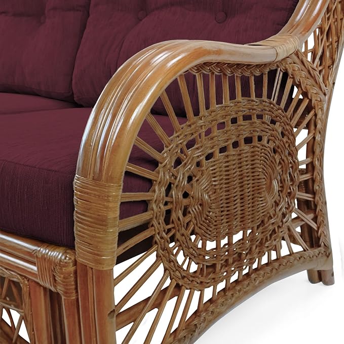 Malibu Lounge Set of 4: 2 Natural Rattan Wicker Chairs, Three-Seater Sofa
