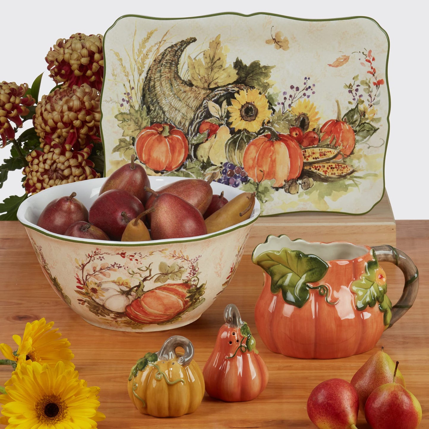 Harvest Morning Set of 4 Ceramic 8" Soup Bowls – Enjoy hearty soups, stews, or pasta in rustic farmhouse style with these autumn-themed bowls that bring warmth to every meal - 18 oz