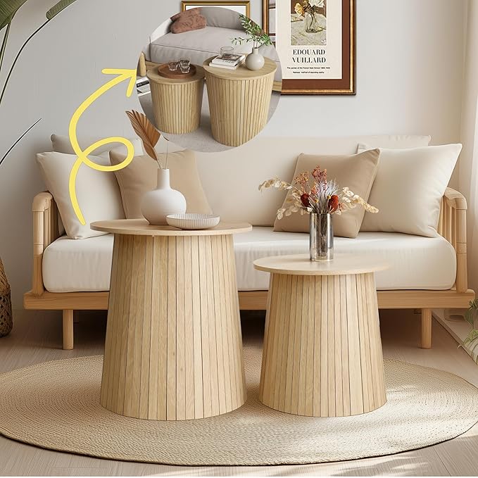 Nesting Coffee Table Set of 2, Round End Table