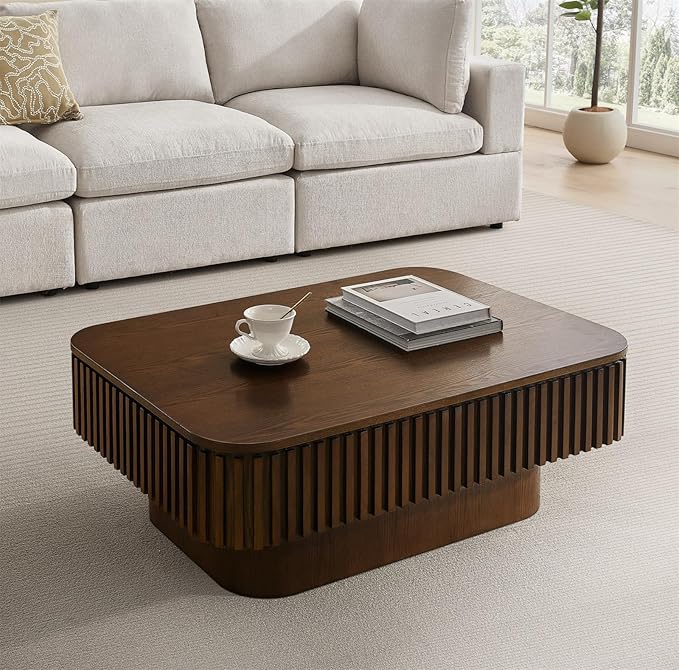 Lift Top Coffee Table for Living Room, Rectangle Handmade Solid Wood Strips