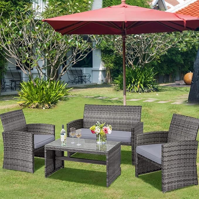 Tangkula 8 Pieces Patio Wicker Conversation Furniture Set, Patiojoy Sofa &