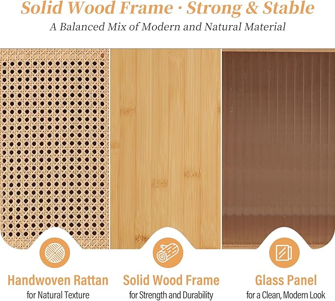 Tiita Rattan TV Stand for 55 60 Inch TV, Bamboo TV Cabinet