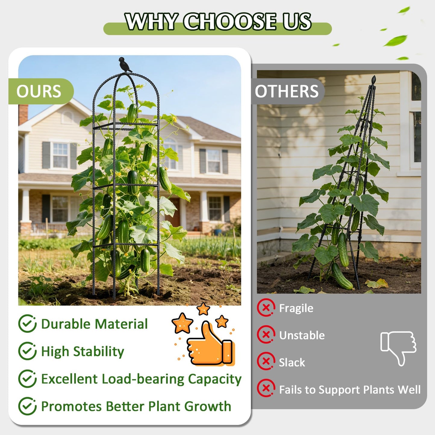 Square Tomato Cages for Garden, 6.2 FT Cucumber Trellis for Flowers, Grape, Pea, Rose, Bean, Rustproof Plastic Coated Metal Plant Support for Potted Plants Indoor Outdoor - 2PC Obelisk Trellis