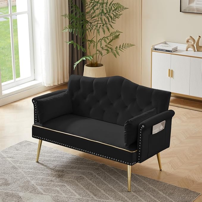 oaaktu Small Velvet Loveseat Sofa