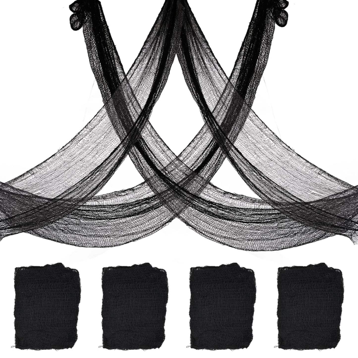 4 Pack Halloween Creepy Cloth Decorations, 30X72 Inch Black Scary Halloween Gauze Cloths, Spooky Cloth for Haunted House, Outdoor Patio, Garden, Halloween Indoor Wall Windows Black Cheesecloth Decor