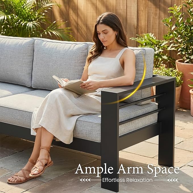 LayinSun Outdoor Aluminum Furniture Set, 5 Pieces Patio Sectional Conversation