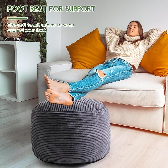 HIGOGOGO Round Stuffed Pouf Ottoman, Corduroy Poufs