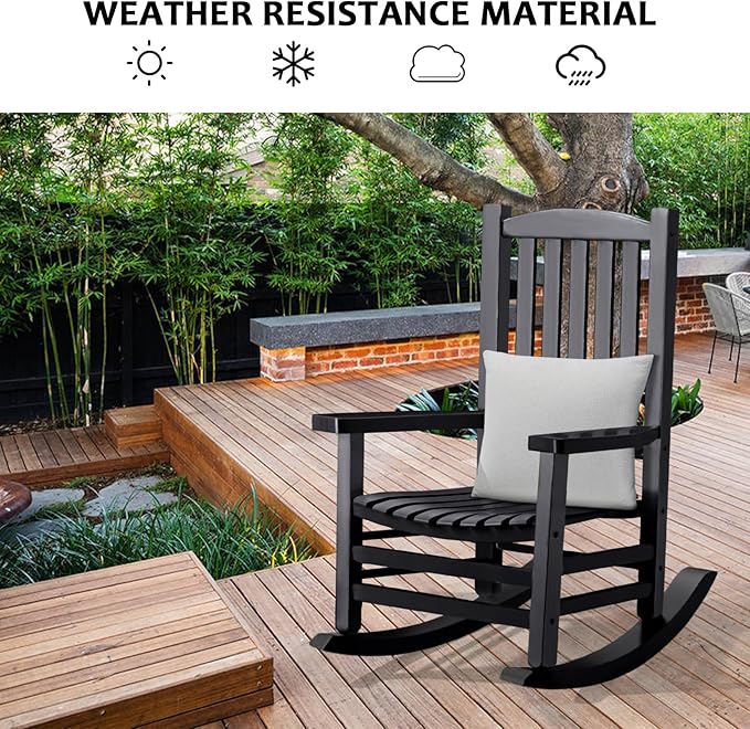 Hupmad Wooden Rocking Chair Outdoor Oversized Porch Rocker Chair, Patio Wooden