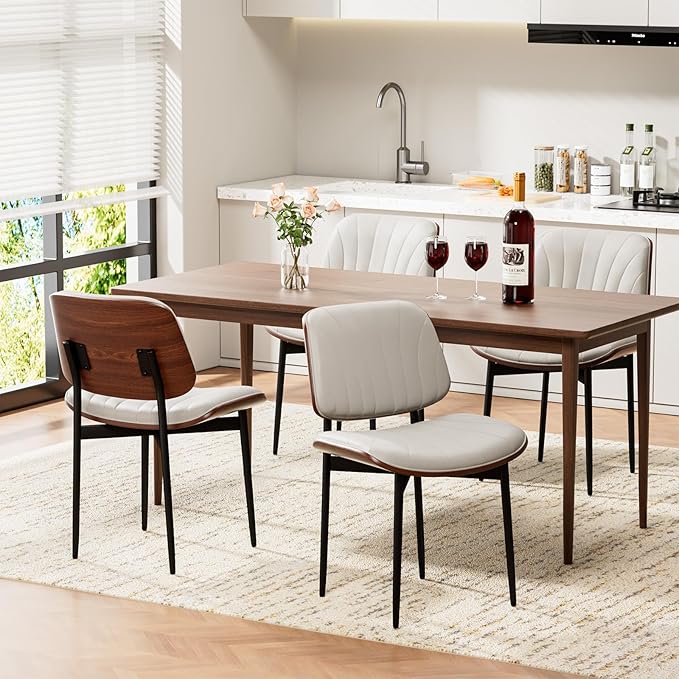 REONEY Dining Chairs Set of 4, Mid-Century Modern Upholstered PU Leather Chairs