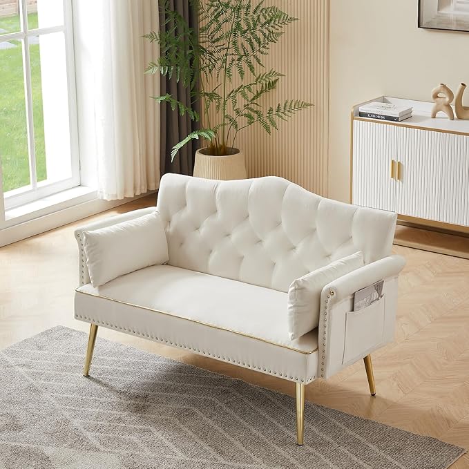 oaaktu Small Velvet Loveseat Sofa