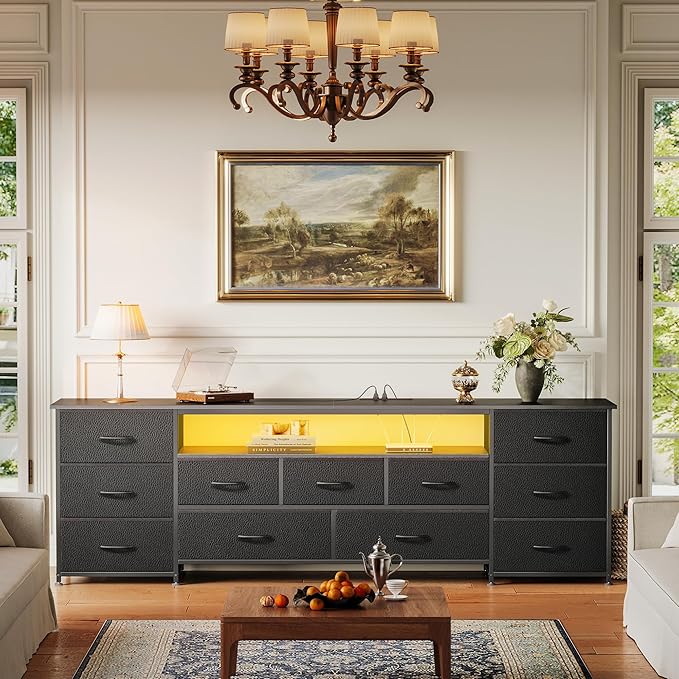 Huuger 70 Inch TV Stand for 75, 80 Inch TV, 11 Drawer Long Dresser