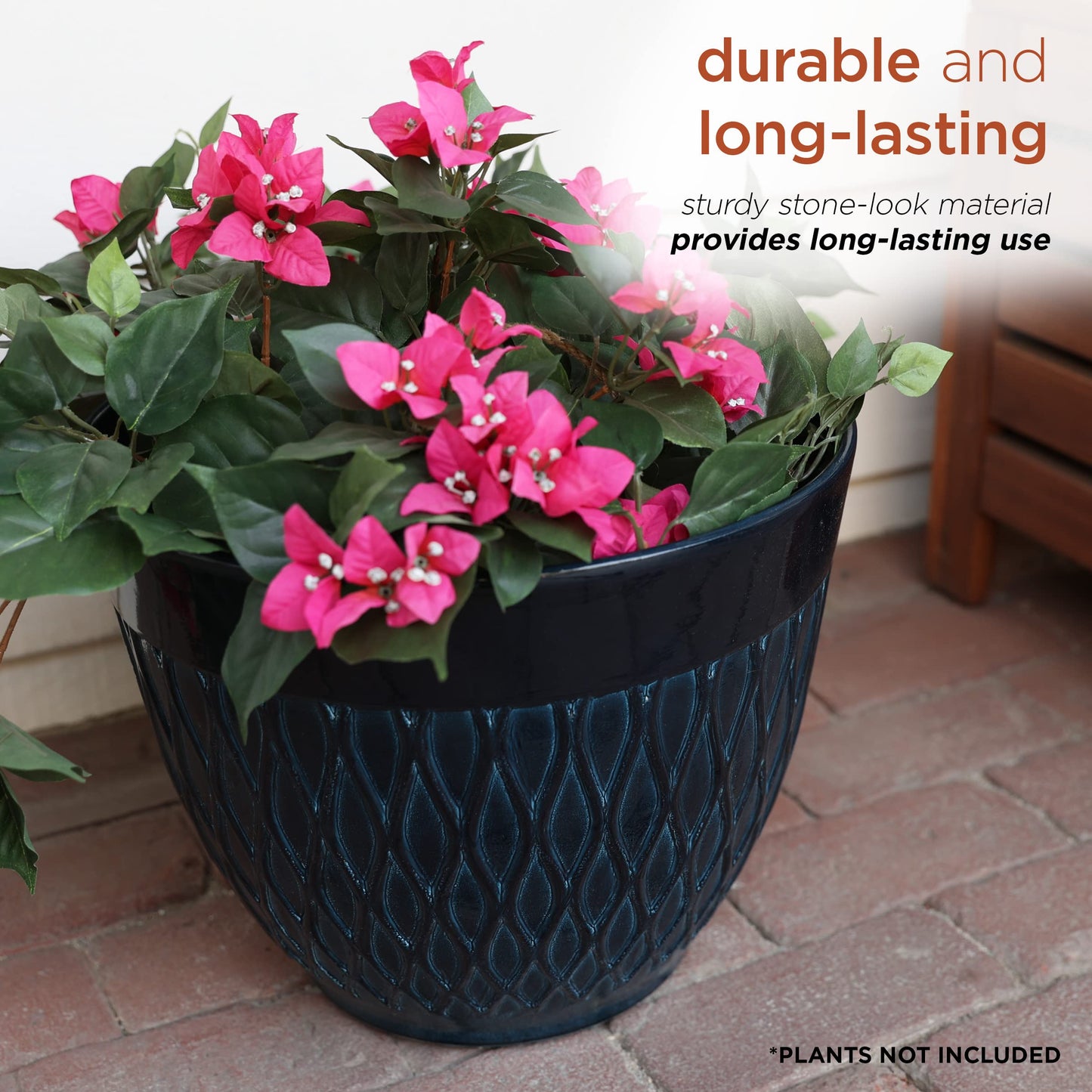 Alpine Corporation CLL404BL-2 Indoor Outdoor Stone Look Planters with Drainage Holes, Blue, Set of 2