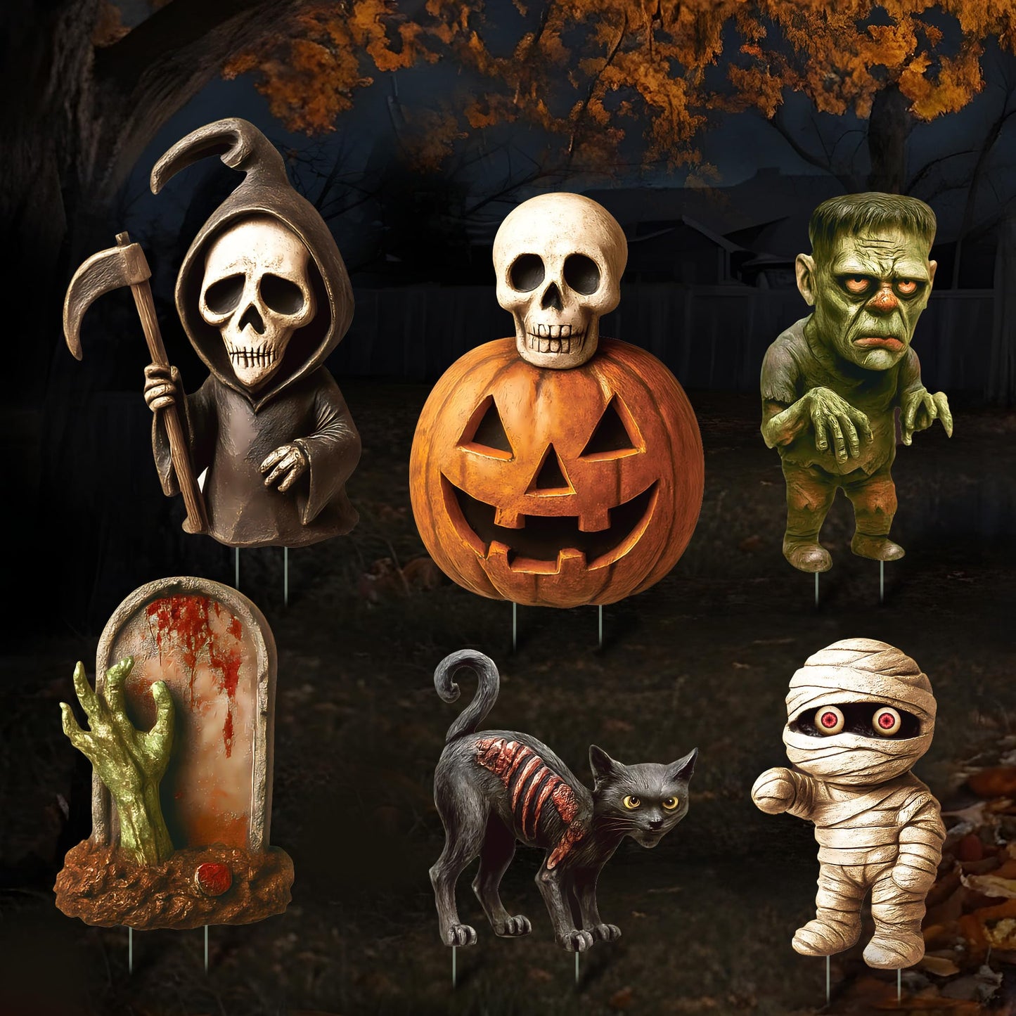 6 Pack Halloween Yard Signs, Large Halloween Yard Decorations with Stakes, Waterproof Scary Outdoor Holiday Decor for Yard Lawn Garden, 16” Big Size