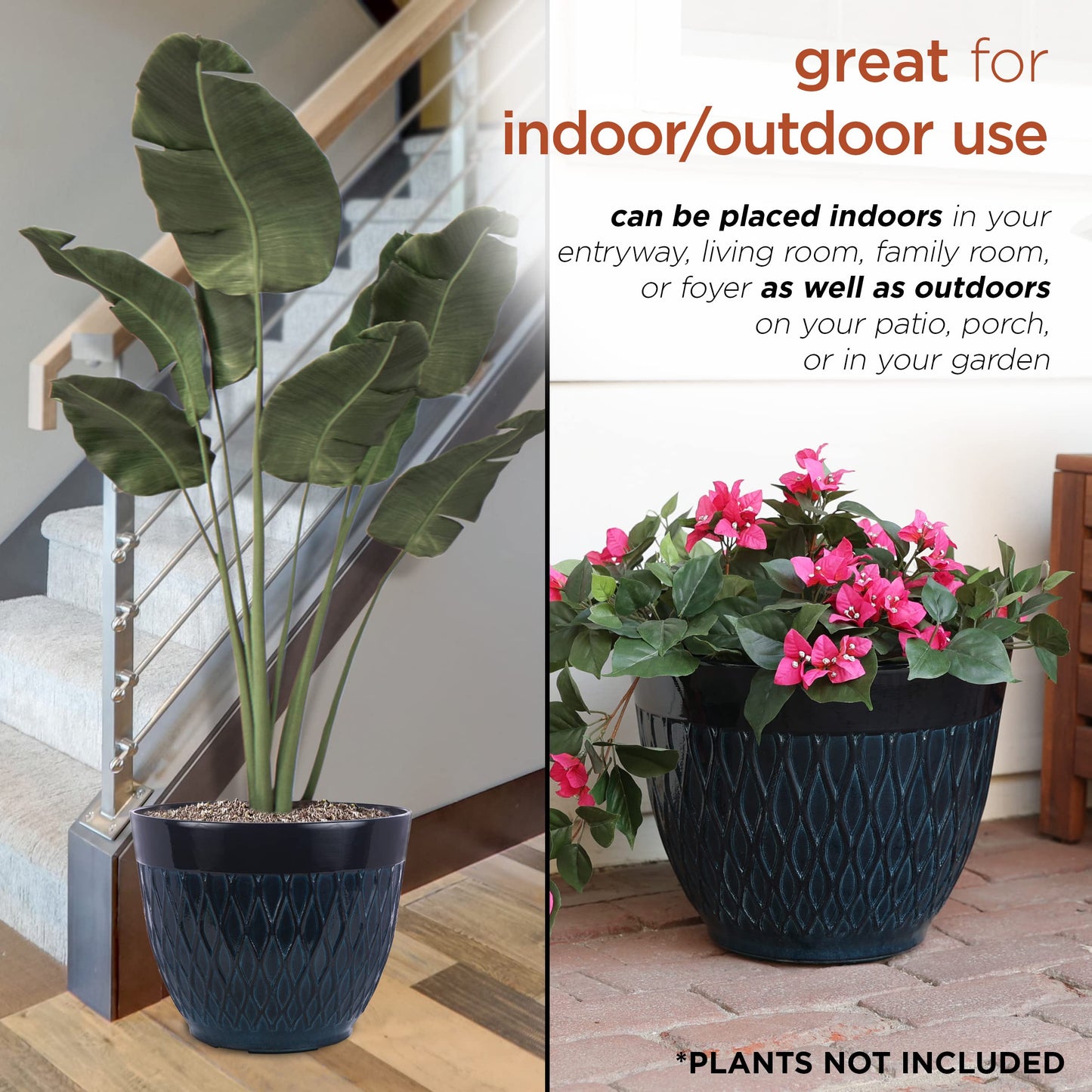 Alpine Corporation CLL404BL-2 Indoor Outdoor Stone Look Planters with Drainage Holes, Blue, Set of 2