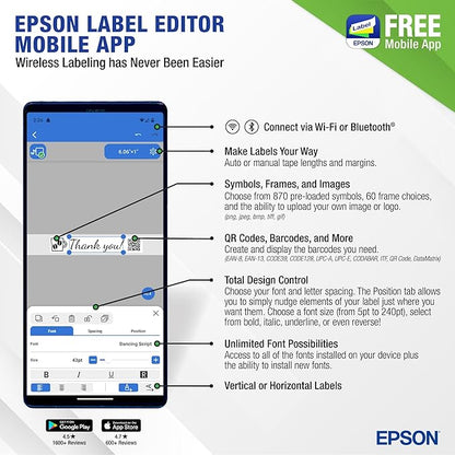 LABELWORKS Epson LW-Z5010PX-B Industrial Label Maker and Bonus Bulk 1" Black on White Vinyl Tape - Complete Printer Kit with Accessories, Bulk Label Roll B224VTBWPX, Desktop Printer