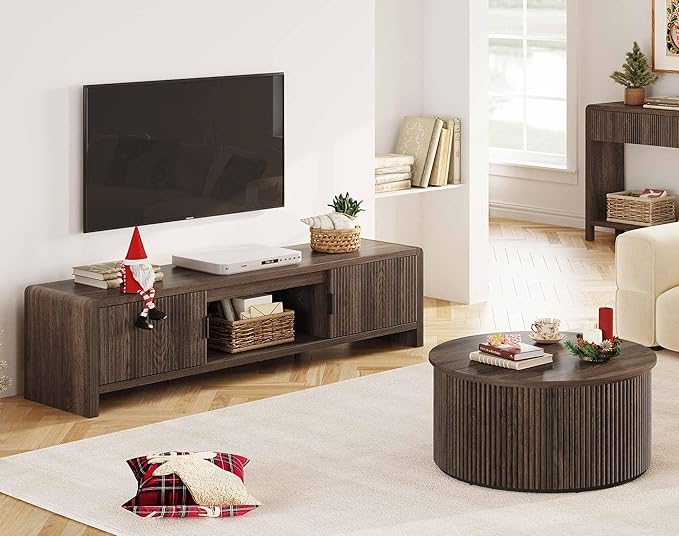 FATORRI TV Stand for 75/65/55 Inch TVs, Mid Century Modern Entertainment Center
