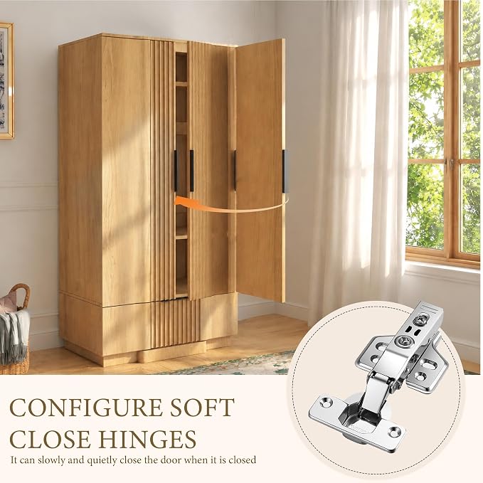 Yechen 67" Fluted Armoire Wardrobe Closet with Doors and Drawer, Wooden Wardrobe Closet Cabinet with Adjustable Shelve, Modern Small Armoires Storage Clothes, Coats for Bedroom, Natural