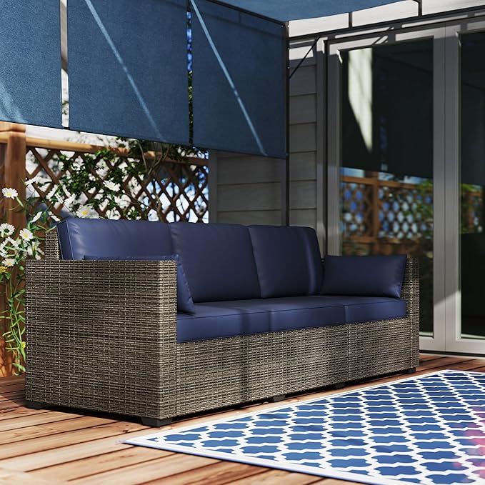 Outsunny Patio Couch PE Wicker Deep Seating Outdoor Sofa