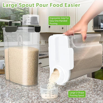 Viretec Rice Storage Container, 5 to 10lb Dry Food Airtight Dispenser, Pet Dog Cat Food Canister, BPA Free Clear Plastic Kitchen and Pantry Organization Bin for Oatmeal, Grain, Cereal, Pasta, Flour