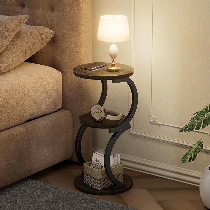 JUSTOGO Small Round Side Table, 3-Tier End Table