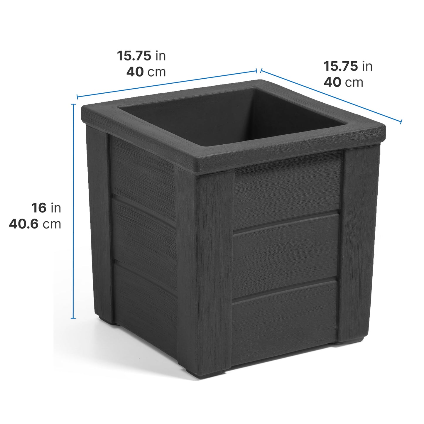 Step2 Lakewood Planter Box™ 2-Pack, Planters for Indoor or Outdoor Plants, Gardening and Flower Pot for Patio or Porch, Durable Plastic, Black