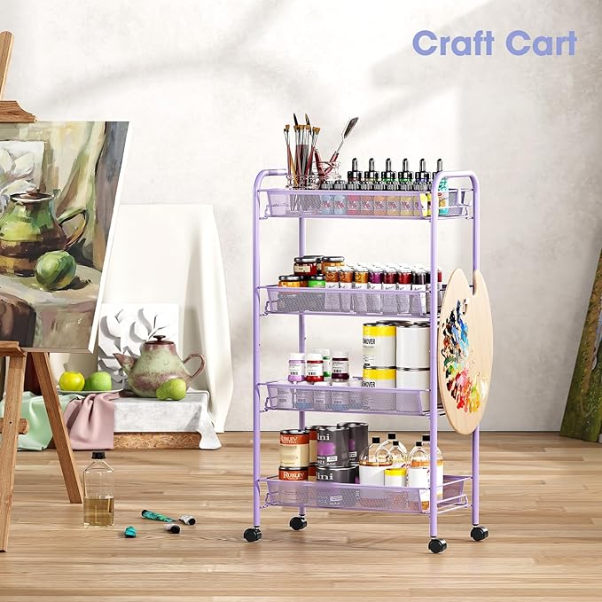 TOOLF 4-Tier Rolling Cart, Metal Utility Cart