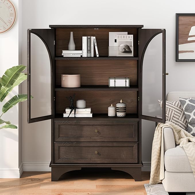 52" Tall Display Cabinet with Glass Doors, Glass Display Case Storage Cabinets