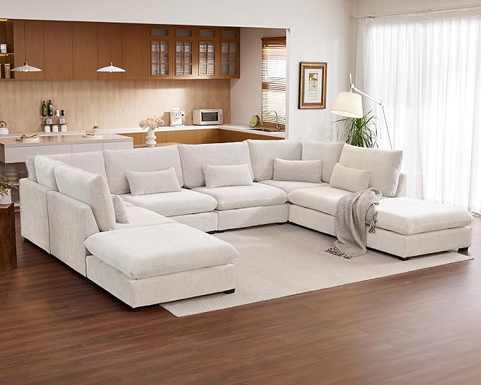154" Oversized Chenille Couch Modular Sectional Sofa, Washable Cloud Couch
