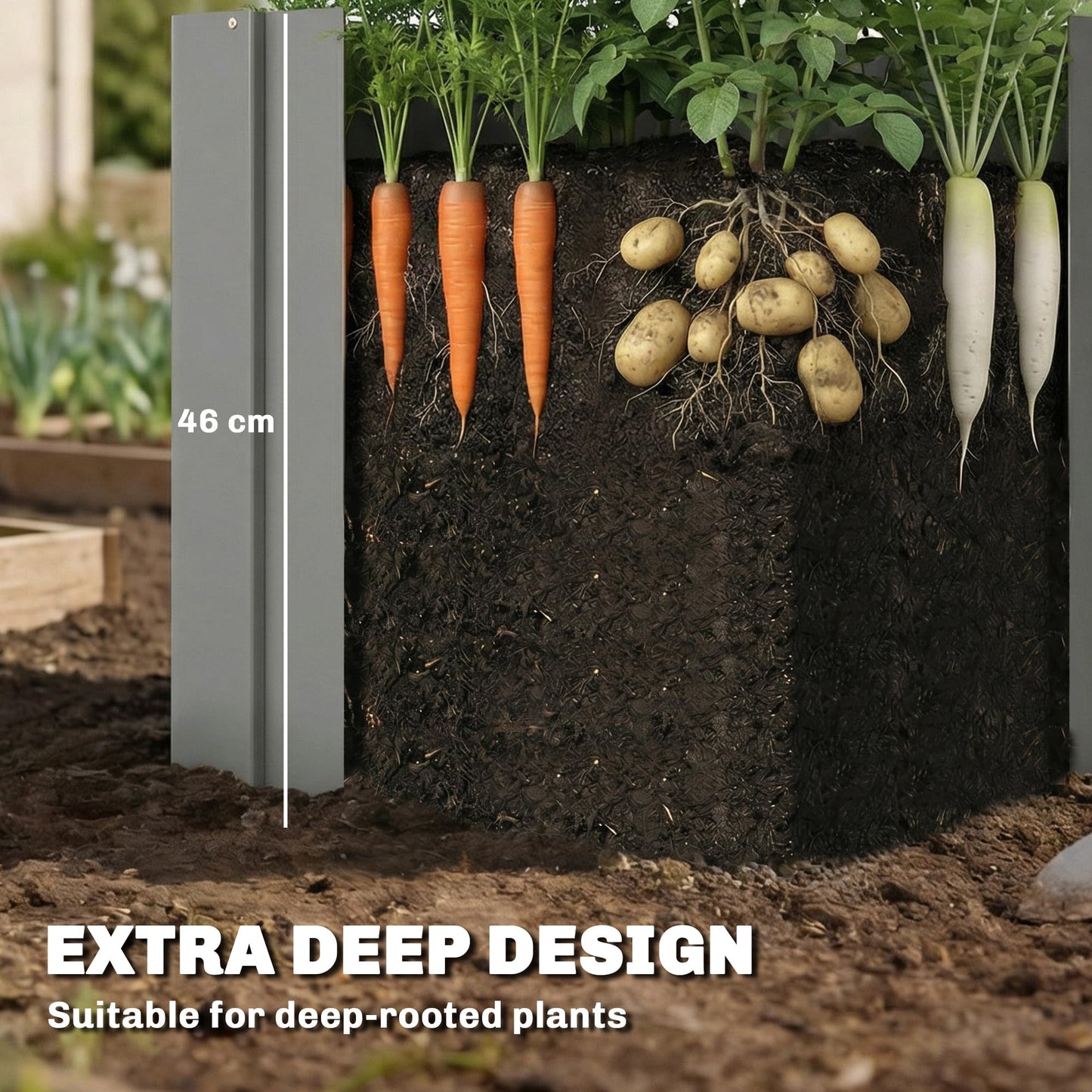 Outsunny Galvanized Tall Outdoor Planter Metal Square Large Planter Box with Open Bottom and Gloves for Vegetables, Flowers, Herbs, Outdoor Plants, 1.4 x 1.4 x 1.5 ft, Gray