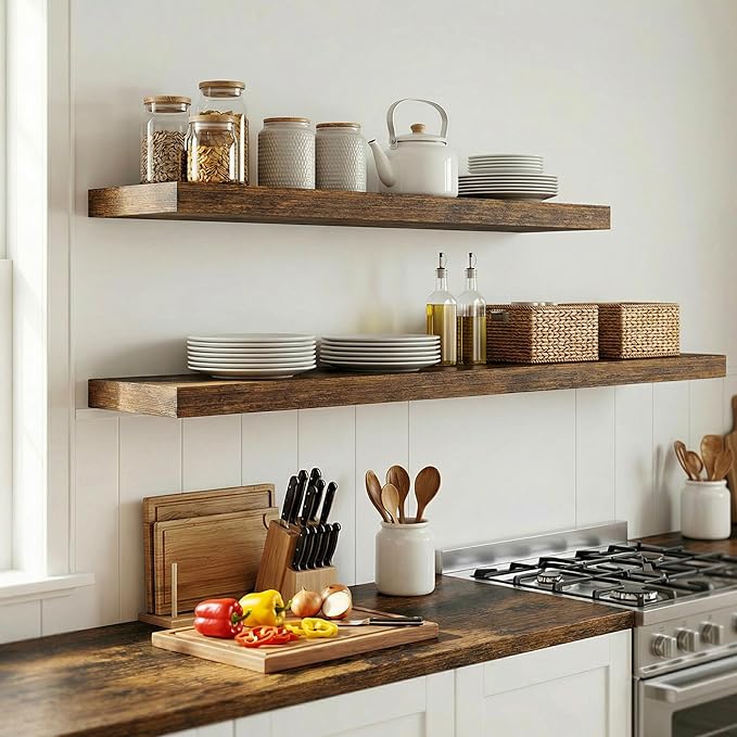12 inch Deep Floating Shelves for Wall, 72 inch Wide Engineered Wood Wall