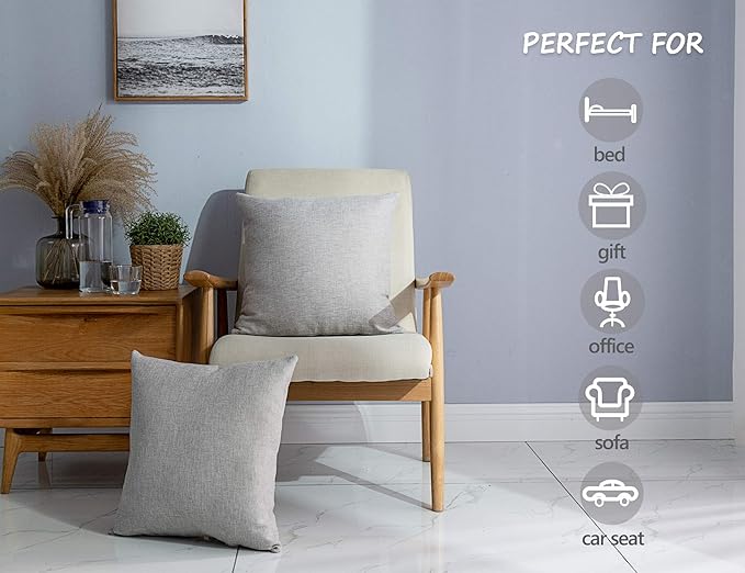 Stellhome Linen Throw Pillow Covers 20 x 20 inch Square Farmhouse Burlap