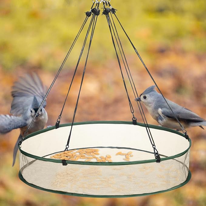 FoldTier 1 Pieces Universal Wild Bird Seed Catcher Hanging Hoop Platform Bird Seed Catcher Tray for Hummingbird Feeders Bee Feeder Outdoor Garden Accessories (24 Inch)