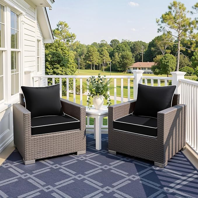 MIULEE Black Outdoor Seat Cushion 24x24 Inch Waterproof & 3 Year Fade Resistant