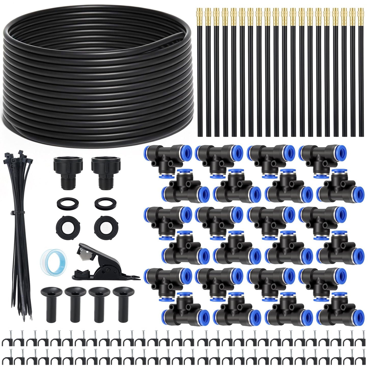 80FT Drip Irrigation Kit, 8mm Hose with 20 Brass 360° Adjustable Nozzles, Quick Connectors Automatic Garden Watering System– Complete Garden Irrigation System for Lawn, Greenhouse, Patio, Yard
