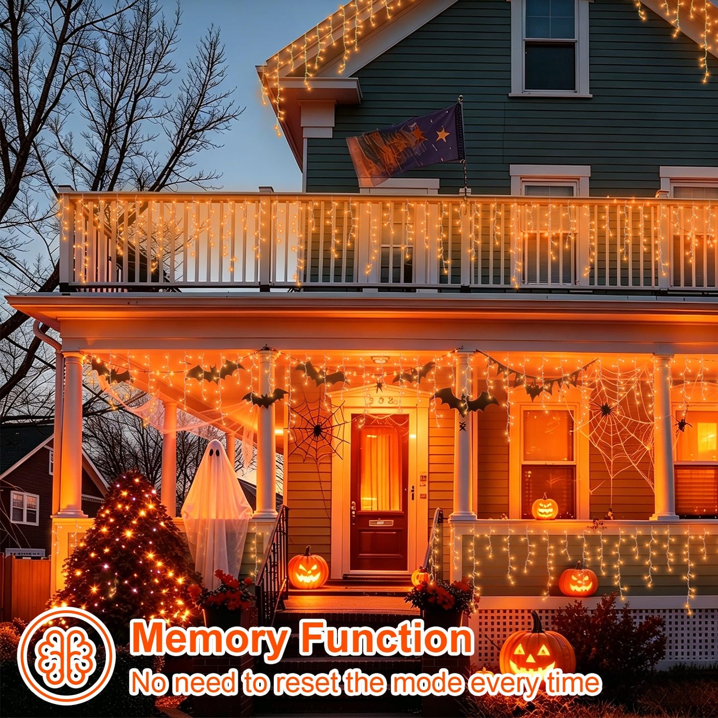 YEGUO 33ft 400 LED Orange Thanksgiving Lights, Connetable Icicle Light Outdoor Waterproof, 8 Modes Christmas Lights Indoor Plug in for Thanksgiving House Patio Fall