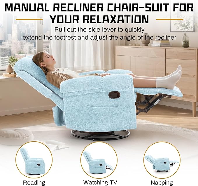 Korser Recliner Chair, Swivel Rocker Recliner Chair