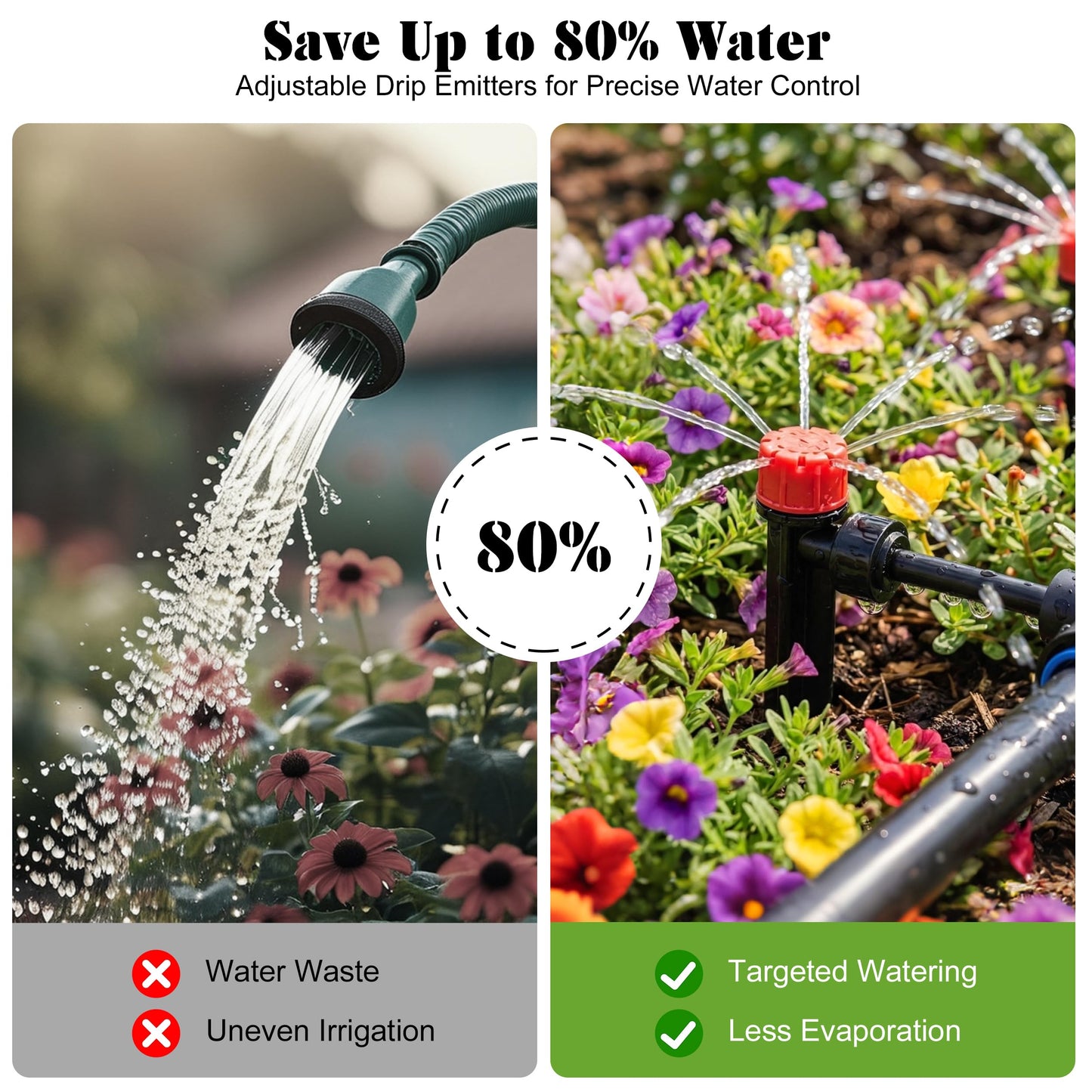 Drip Irrigation Kit for Garden, Automatic Watering System with Quick Connect Fittings, Adjustable Spray Nozzles, Water Saving Irrigation System for Yard, Greenhouse, Lawn & Potted Plants (140FT)