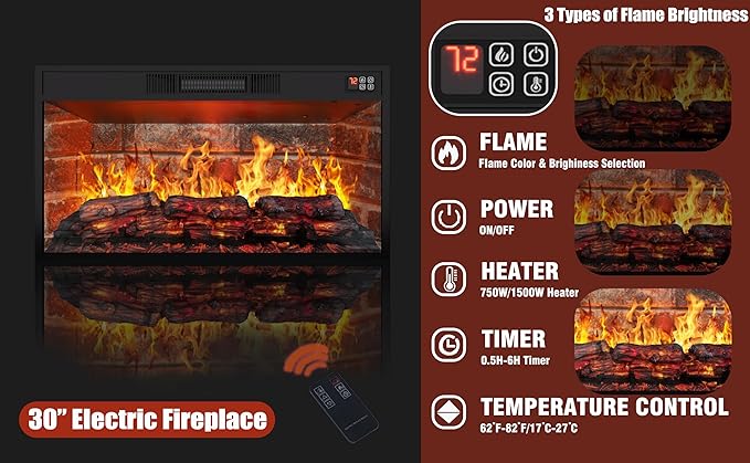 80" LED Lights Electric Fireplace