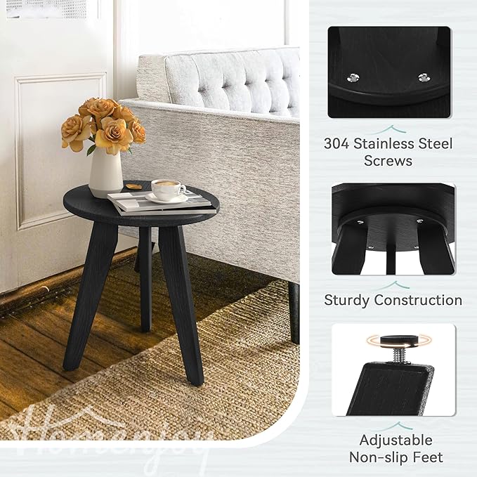 HDPS Outdoor Side Table, Small Round Side Table Weather-Resistant, Outdoor Side