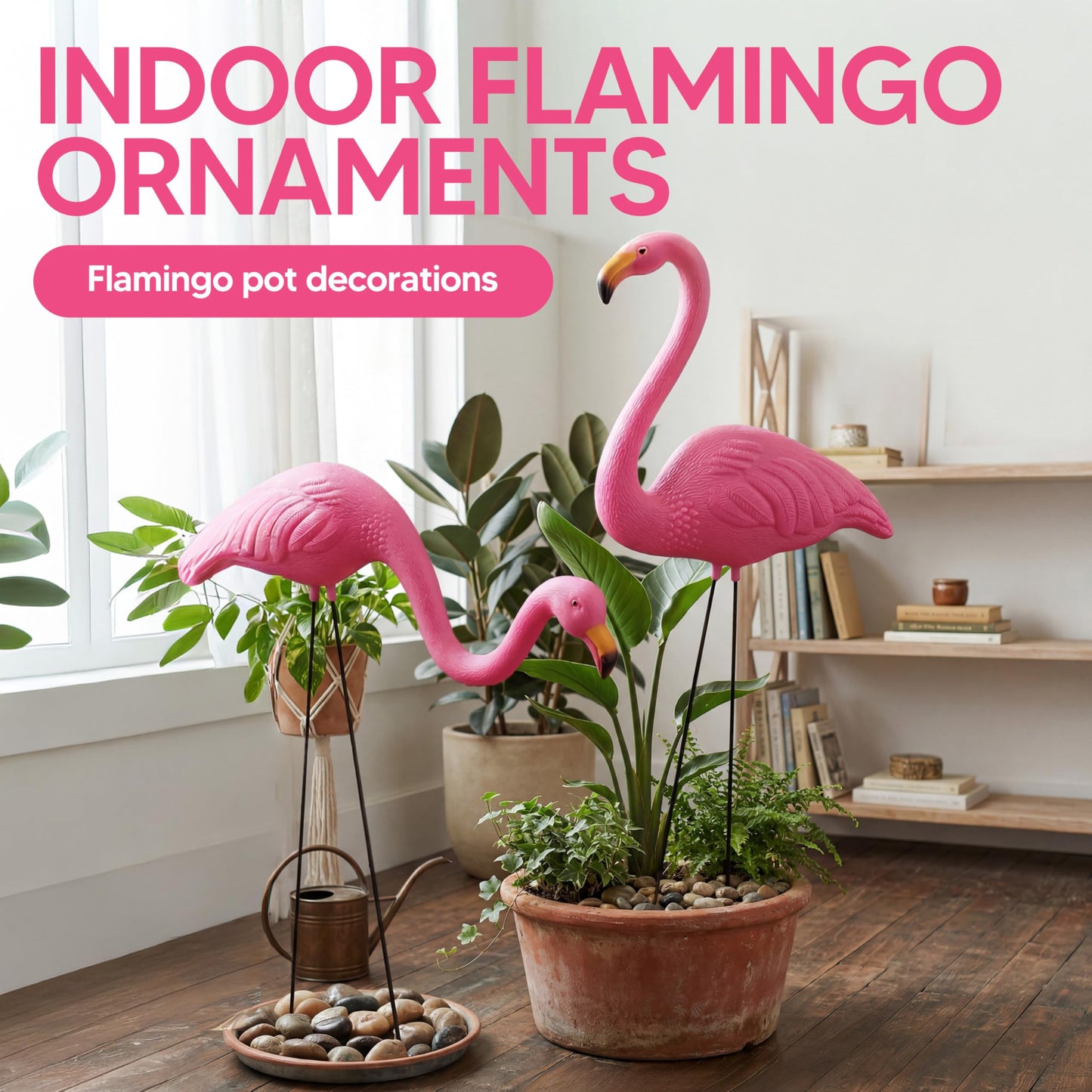 JOYIN Set of 6 Small Pink Flamingo Yard Ornament Stakes, 17" Plastic Flamingo Lawn Statues with Metal Legs for Sidewalks, Outdoor Garden Decor, Luau & Pool Party Decorations, 2 Styles