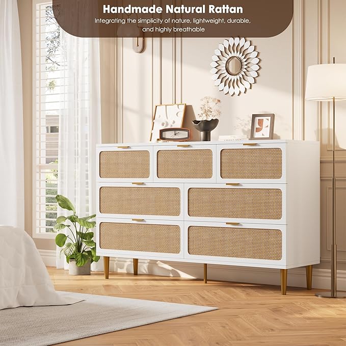 GarveeHome Rattan 7 Drawer Dressers