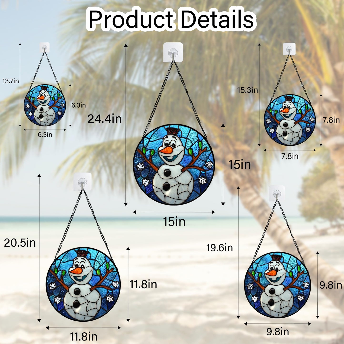 JOSUMALY Stained Glass Window Hanging Christmas Funny Snowman 7.8" - Suncatcher Door Garden Blue White Snowflakes Sun Catcher New Year Birthday for Friend Mom Men Woman Nana