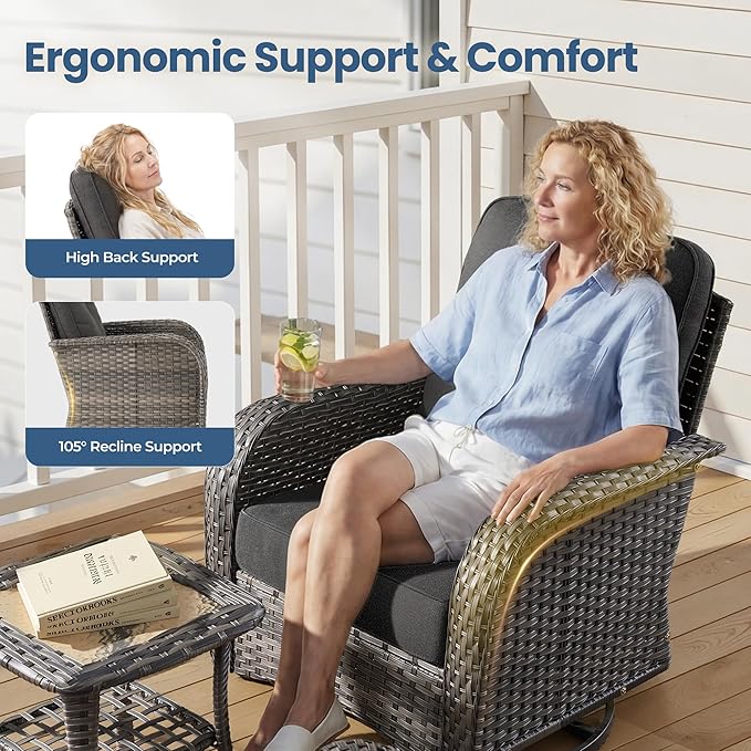 Weaxty 7 Pieces Patio Furniture Set, Wicker Outdoor Swivel Rocking Chairs