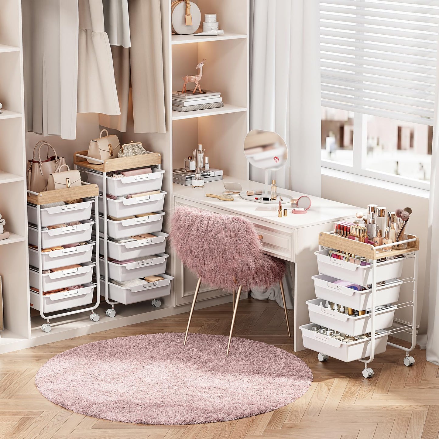 APEXCHASER Utility Cart with 5 Drawers,Rolling Storage Cart for Crafters Artists Kids Teacher Student Storage Arts Crafts & Sewing Study Supplies in Craft Room Dorm Classroom Kids Room-White