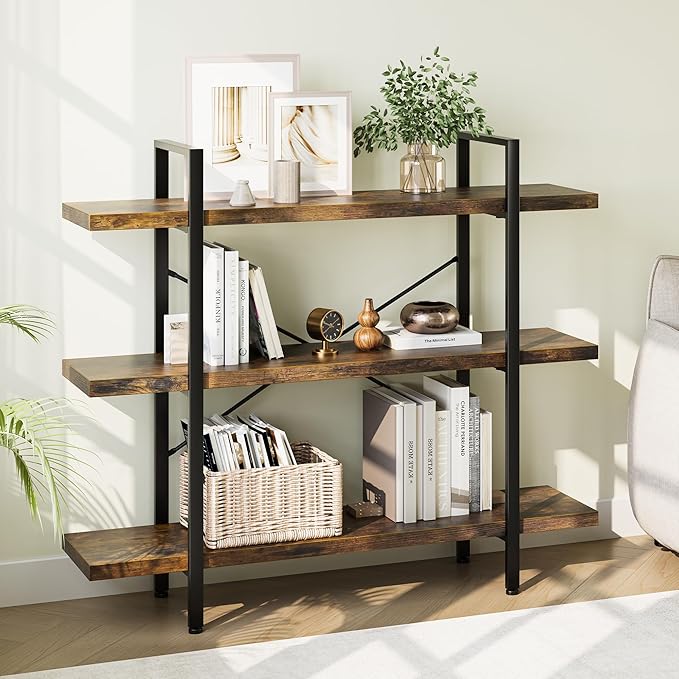 OtterOasis Heavy Duty 3-Tier Industrial Bookcase, 120lbs Shelf Capacity