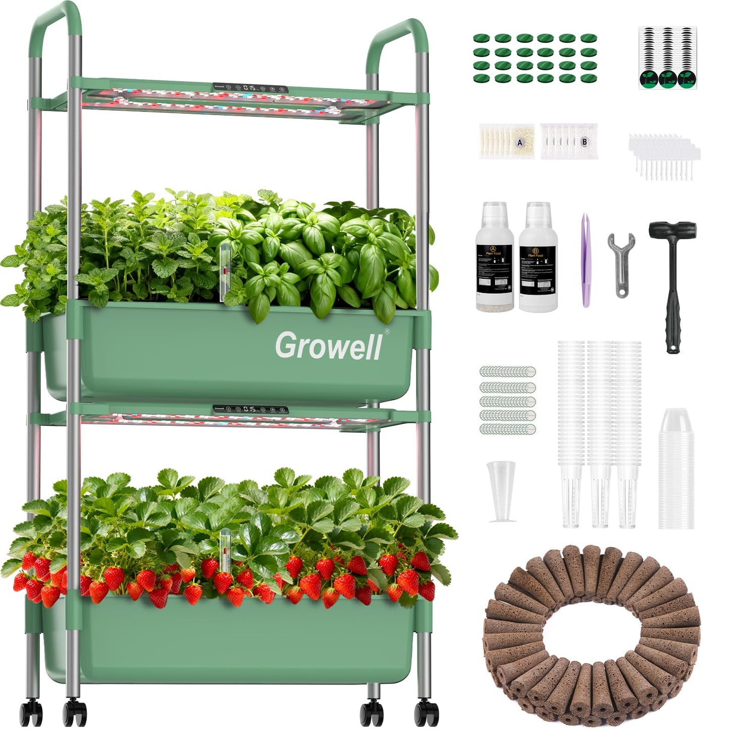 Growell Hydroponics Growing System Kit, 54 Pods Vertical Indoor Herb Garden with Smart LED Grow Light, Auto Circulating Water Pump Each Tier, 28L Hydroponic Gardening Systems for Ideal Gifts (Green)