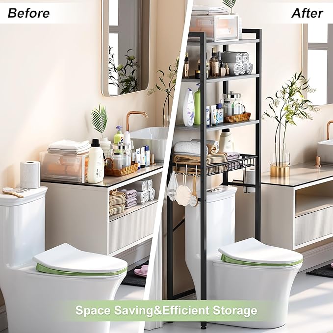 Kalrin Over-The-Toilet Storage Rack, 4-Tier Bathroom Organizer Shelf Over Toilet