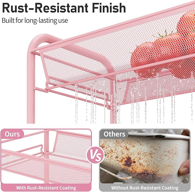 TOOLF 3 Tier Rolling Cart Pink